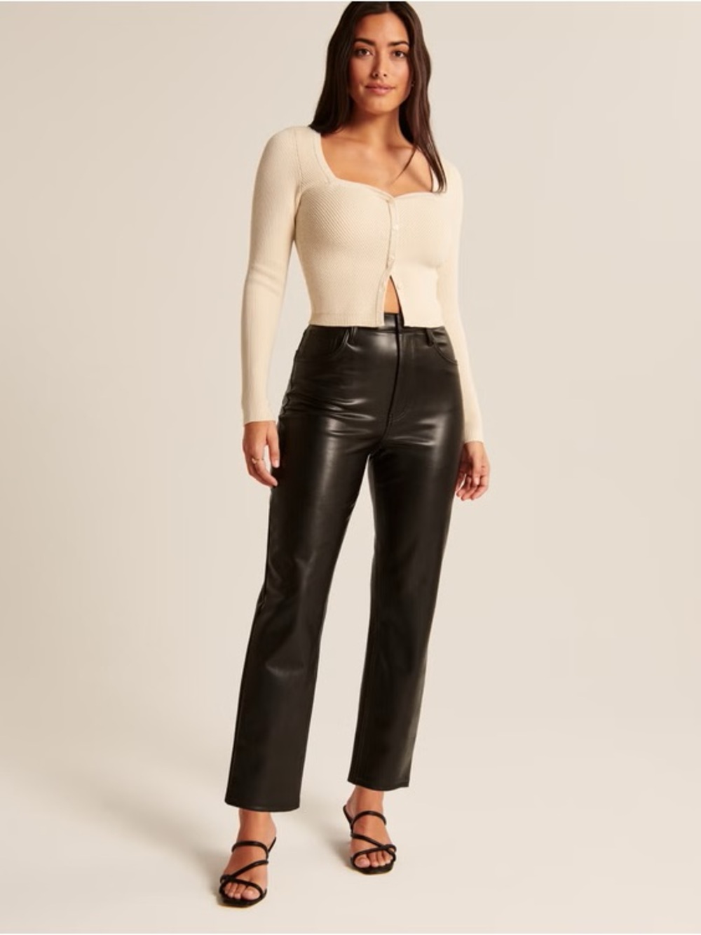 Abercrombie & Fitch Black Faux Leather Straight-Leg Pants - Size 8 Short